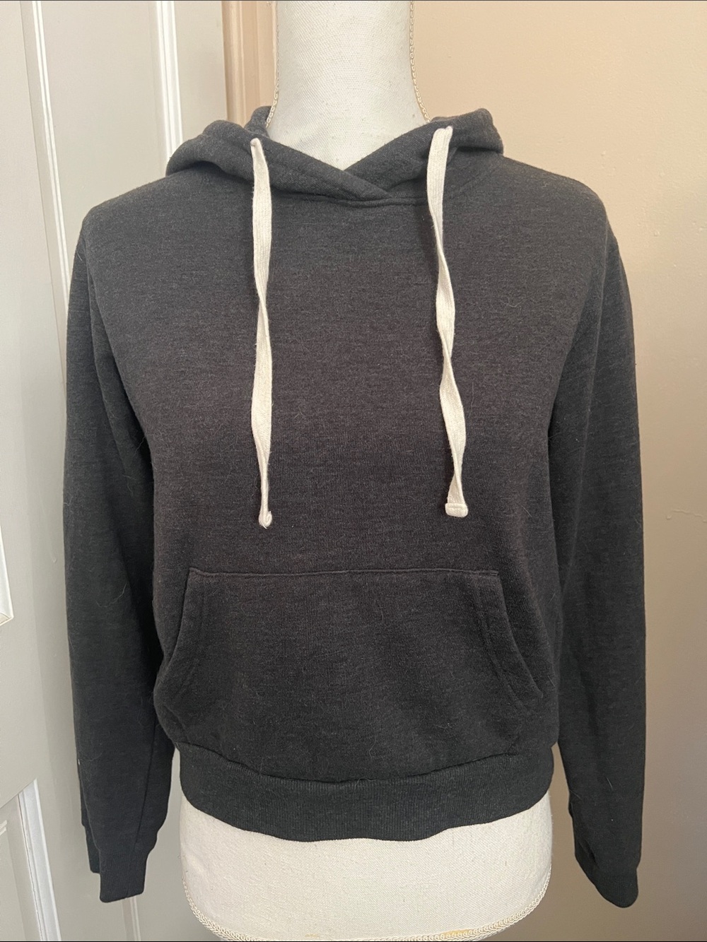 Forever 21 Charcoal Gray Hooded Pullover with Cream Drawstrings